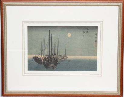 Framed japanese print illustrating 