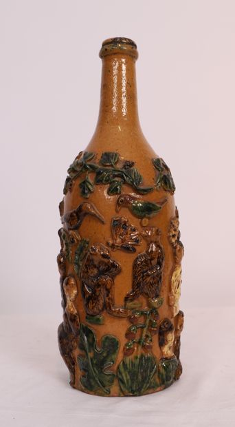 VERY INTERESTING POLYCHROME GLASS BOTTLE...