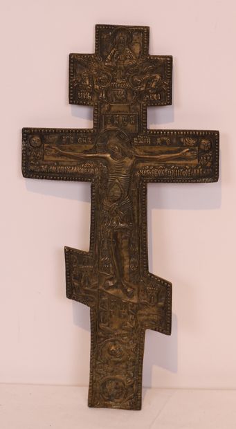 TRES BEAU CRUCIFIX ORHODOXE EN BRONZE GRAVE...