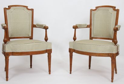 PAIR OF ARMCHAIRS IN NATURAL WOOD LOUIS XVI...