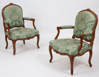 PAIR OF LOUIS XV FLAT BACK ARMCHAIRS 

In...