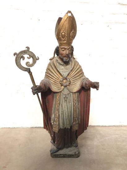 TRES BELLE SCULPTURE EN BOIS POLYCHROME ET...