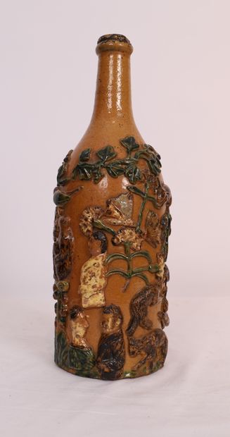 VERY INTERESTING POLYCHROME GLASS BOTTLE...