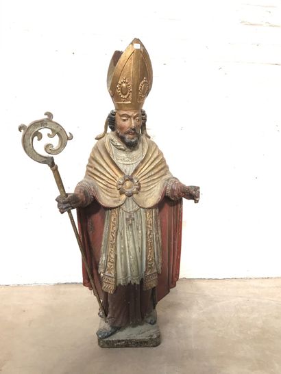 TRES BELLE SCULPTURE EN BOIS POLYCHROME ET...