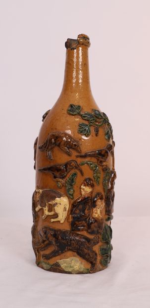 VERY INTERESTING POLYCHROME GLASS BOTTLE...