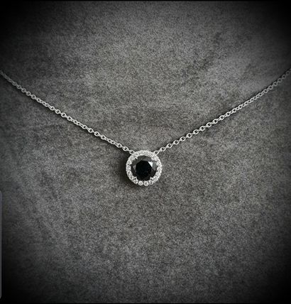 White gold pendant centered with a rare round...