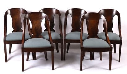 SET OF SIX GONDOLE CHAIRS, 19th century
Mahogany...