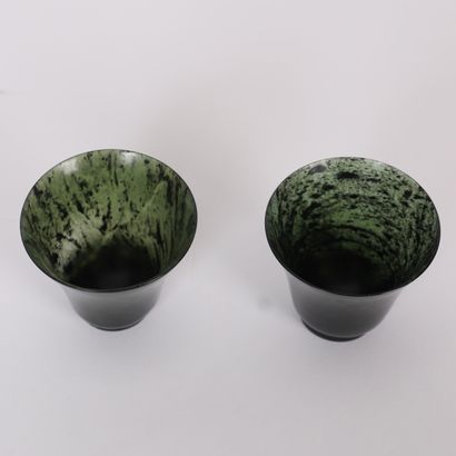 PAIR OF CHINESE GREEN JADE STONE TUMBLERS
In...