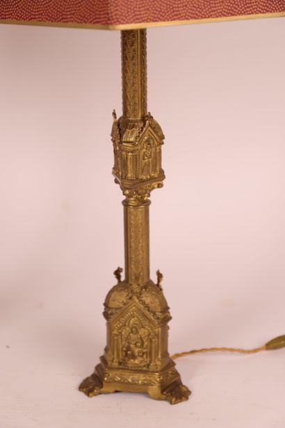 PAIR OF NEO-GOTHIC LAMPS
Gilded brass tripod...