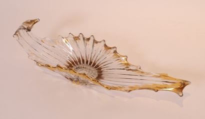 BEAUTIFUL LARGE CRYSTAL NAVETTE BOWL 
Gilded...