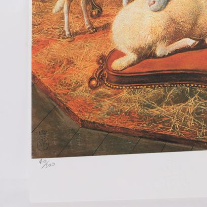 GIRL IN A TROOP OF SHEEP