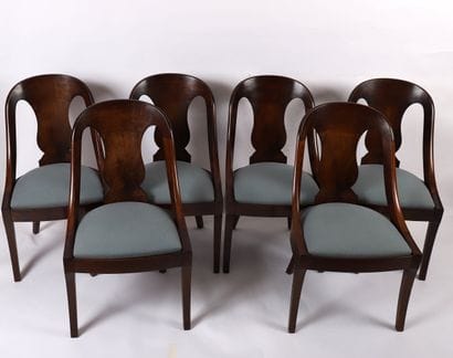 SET OF SIX GONDOLE CHAIRS, 19th century
Mahogany...