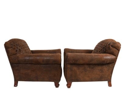 PAIR OF CHESTERFIELD STYLE ARMCHAIRS, 20th...