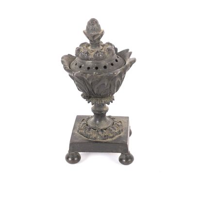 SMALL BRONZE PERFUME BURNER WITH FLORAL DECORATION
H...
