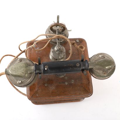 ANTIQUE WOODEN HAND-CRANK TELEPHONE, EARLY...