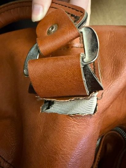 LANCEL CAMEL LEATHER TRAVEL BAG 
