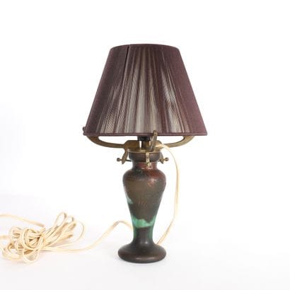 GALLÉ TYPE TABLE LAMP Glass base. Signed...