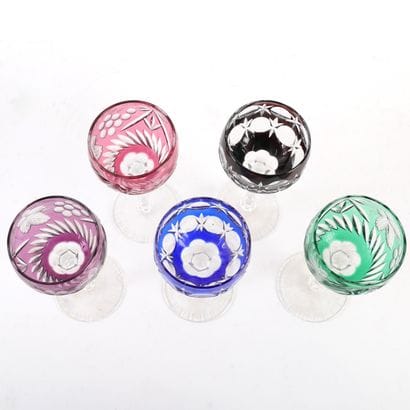 SET OF 5 CRYSTAL WINE GLASSES AND 3 LIQUEUR...