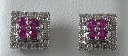 PAIR OF SQUARE WHITE GOLD EARRINGS WITH SAPPHIRES...