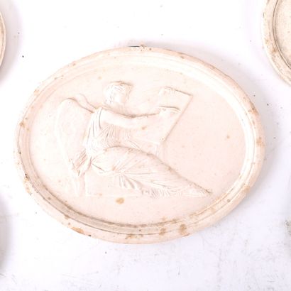 SET OF TEN SMALL ANTIQUE-STYLE PLASTER BAS-RELIEFS,...