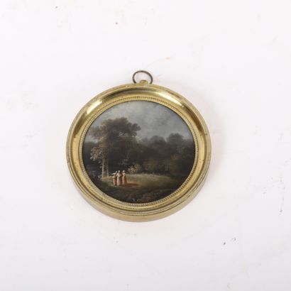 ROUND FRAME, THREE WOMEN IN A LANDSCAPE 
Gilded...