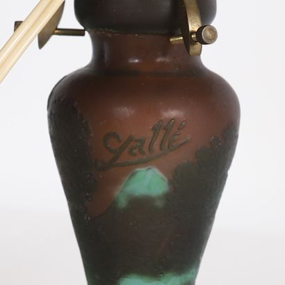 GALLÉ TYPE TABLE LAMP Glass base. Signed...