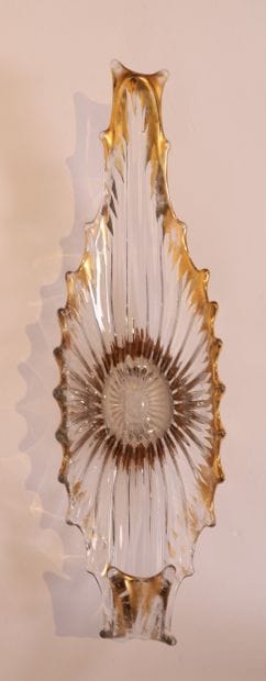 BEAUTIFUL LARGE CRYSTAL NAVETTE BOWL 
Gilded...