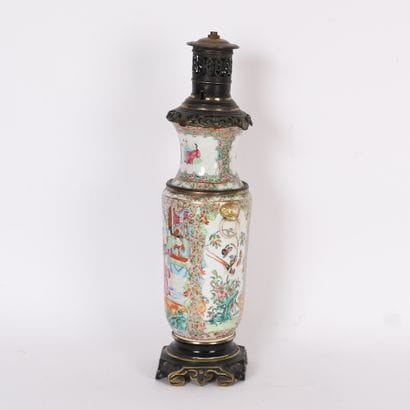 VASE-ROLL LAMP IN POLYCHROME PORCELAIN WITH...