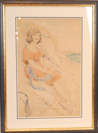 PORTRAIT OF A YOUNG WOMAN SITTING ON A ROCK
Watercolor...