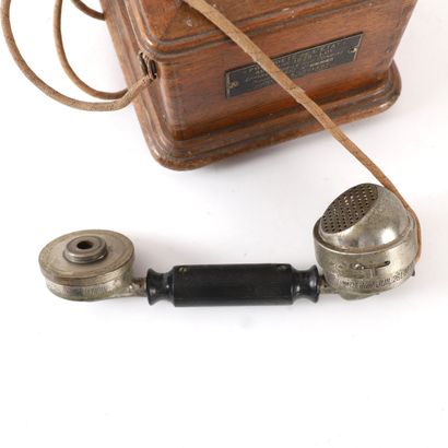 ANTIQUE WOODEN HAND-CRANK TELEPHONE, EARLY...