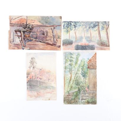 SET OF FOUR WATERCOLORS:
Unsigned watercolors...