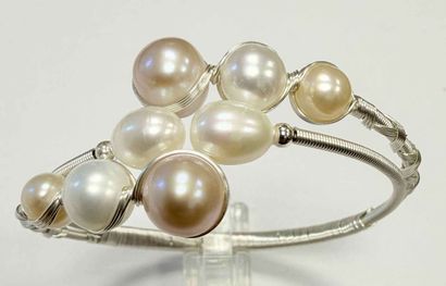 TWISTED SILVER PLATED METAL BRACELET ADORNED...
