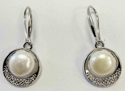 PAIR OF SILVER PLATED METAL EARRINGS ADORNED...