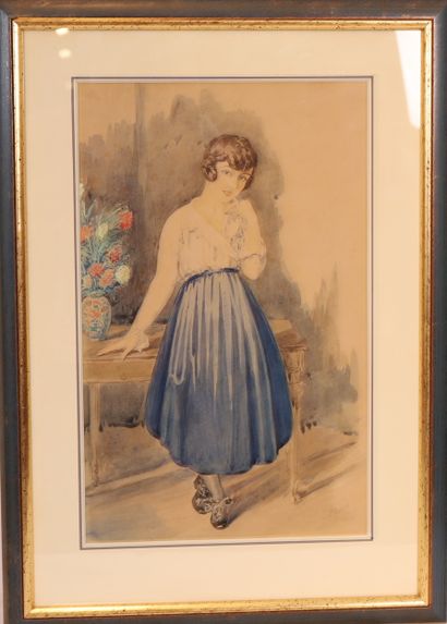 PORTRAIT OF A YOUNG WOMAN IN AN INTERIOR
Watercolor...