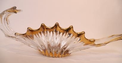 BEAUTIFUL LARGE CRYSTAL NAVETTE BOWL 
Gilded...