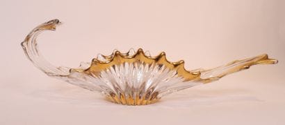 BEAUTIFUL LARGE CRYSTAL NAVETTE BOWL 
Gilded...