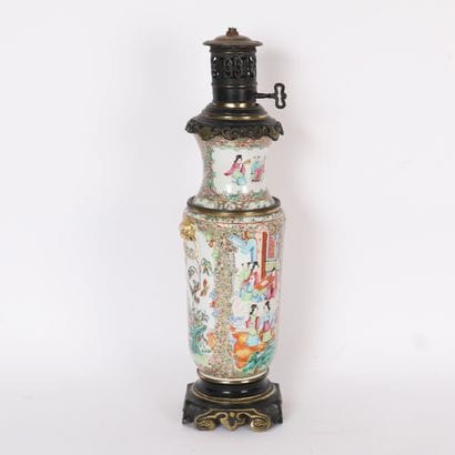 VASE-ROLL LAMP IN POLYCHROME PORCELAIN WITH...