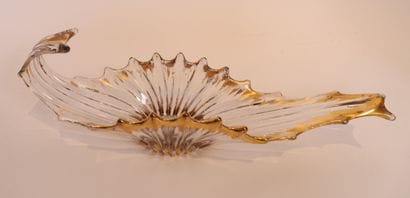 BEAUTIFUL LARGE CRYSTAL NAVETTE BOWL 
Gilded...
