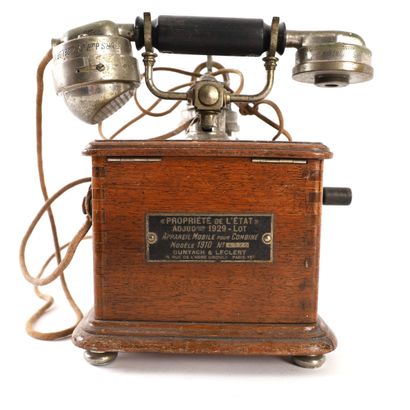 ANTIQUE WOODEN HAND-CRANK TELEPHONE, EARLY...