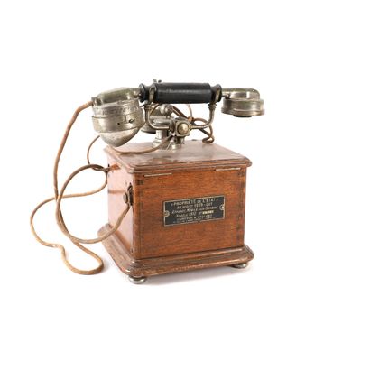 ANTIQUE WOODEN HAND-CRANK TELEPHONE, EARLY...