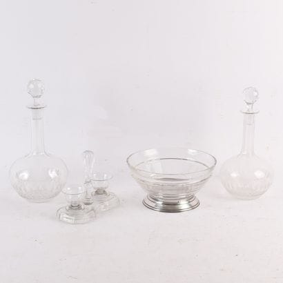 LOT OF 4 GLASSWARE including
- A silver punch...