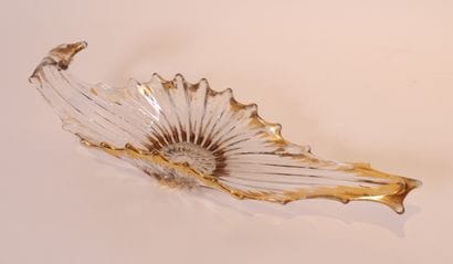 BEAUTIFUL LARGE CRYSTAL NAVETTE BOWL 
Gilded...