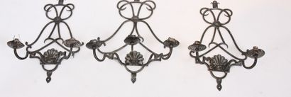 SET OF THREE 1940 WALL SCONCES IN THE STYLE...
