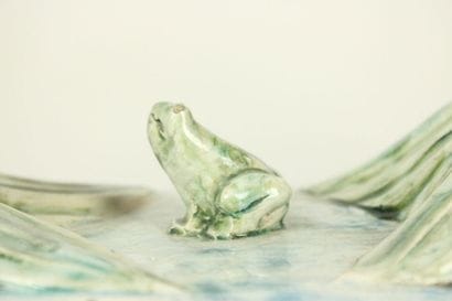 Blue and green earthenware sculpture, decorated...