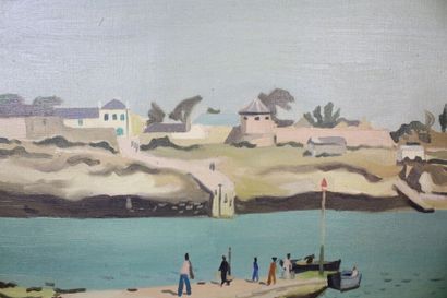 François BRET (1918-2004).
Vue sur port,...