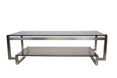 Coffee table in chromed metal, double smoked...