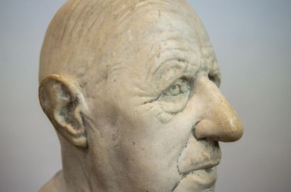 Sculpture in white patinated cement representing...