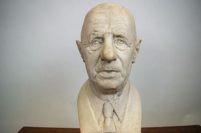 Sculpture in white patinated cement representing...