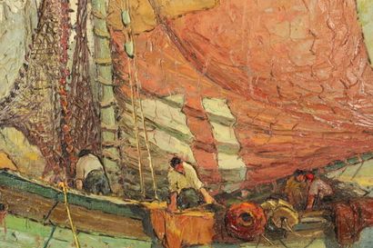 Louis BONAMICI (1878-1966), Navire, huile...