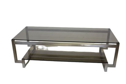 Coffee table in chromed metal, double smoked...